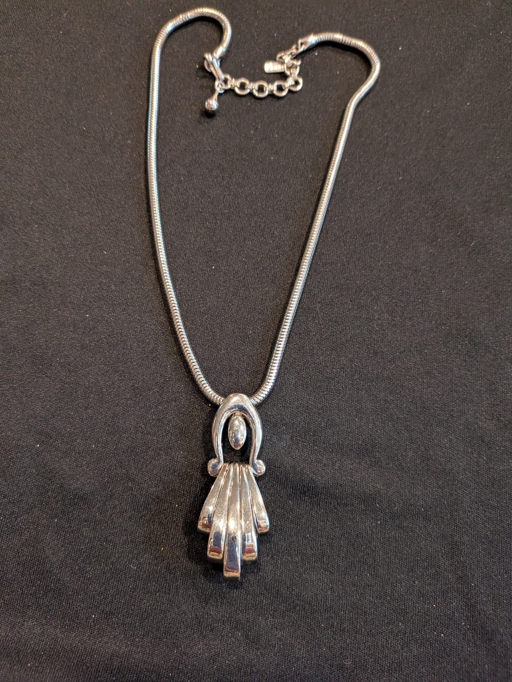 Vintage Monet Silver-Tone Fan Pendant Necklace 9.5"- Women Jewelry